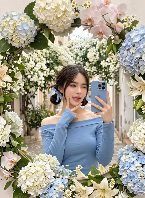 Floral Mirror Selfie template result