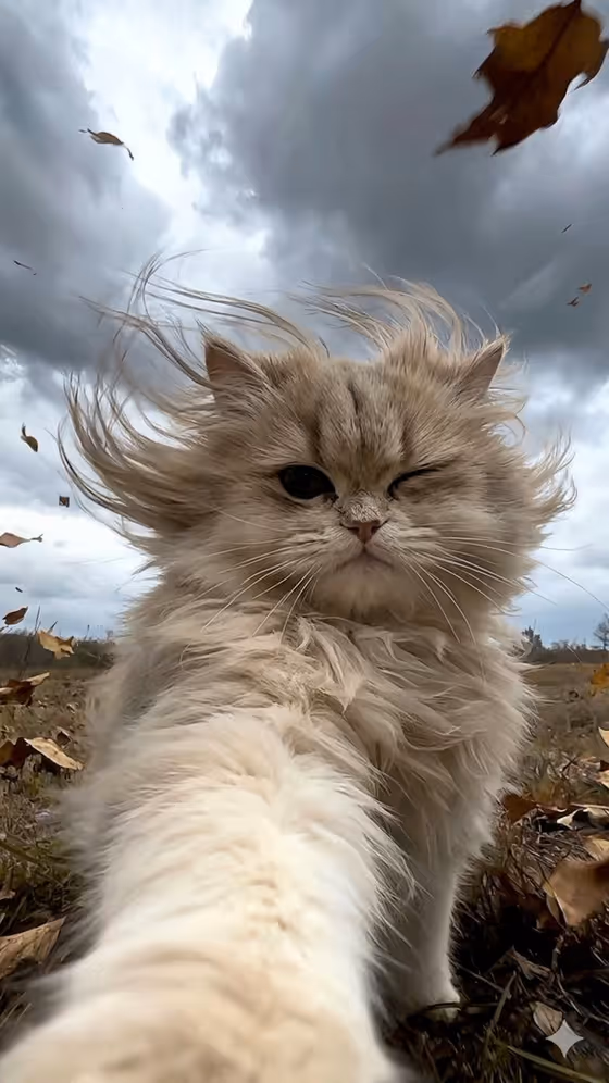 Windblown Cat Selfie template result