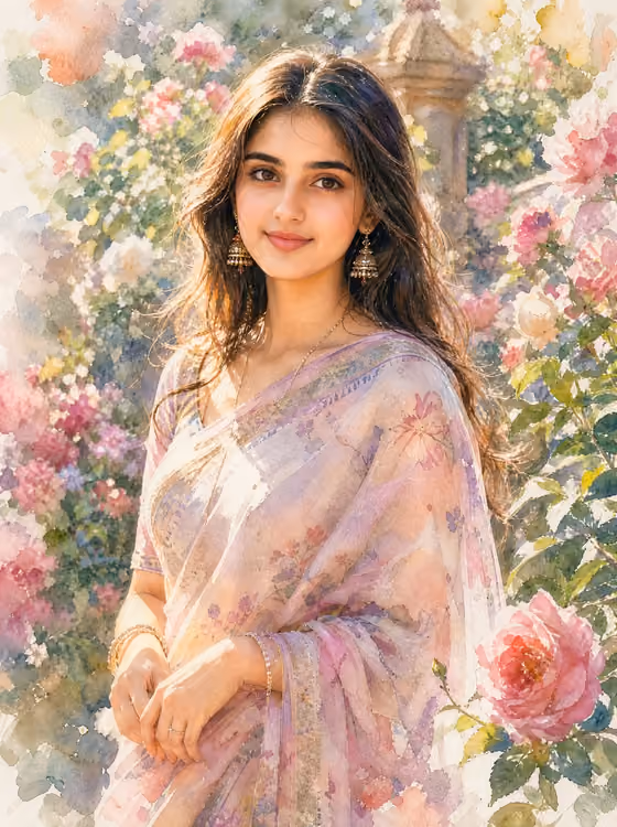 Watercolor Saree Portrait