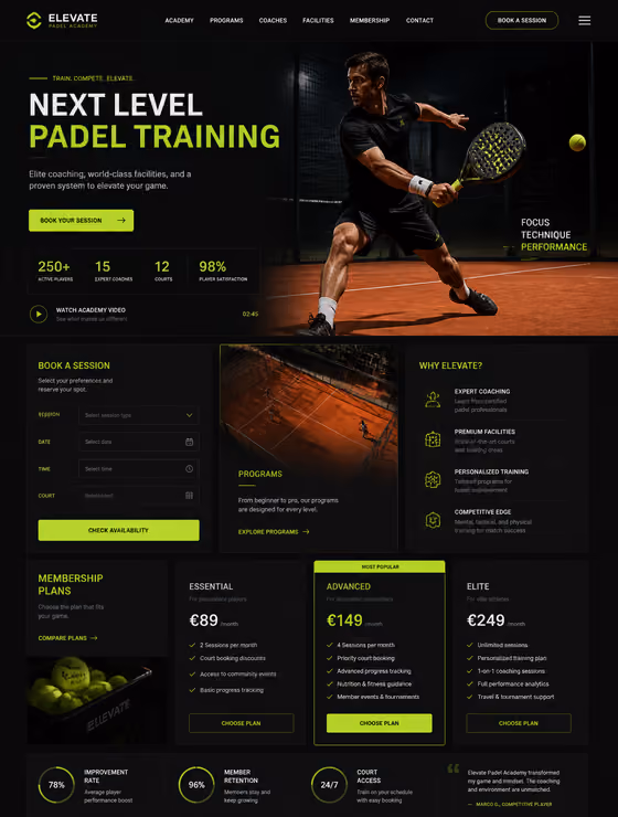 Padel Academy Landing Page