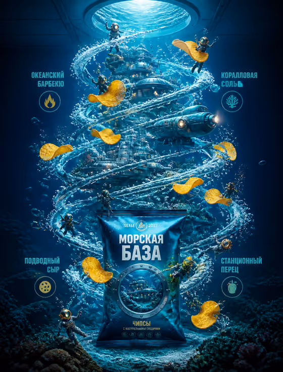 Retro Underwater Chips Poster