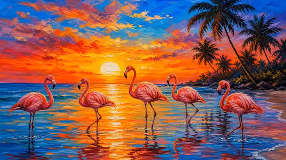 Flamingo Sunset Painting