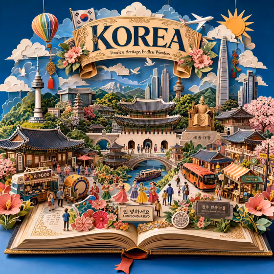 Create an ultra-detailed handcrafted 3D pop-up storybook travel