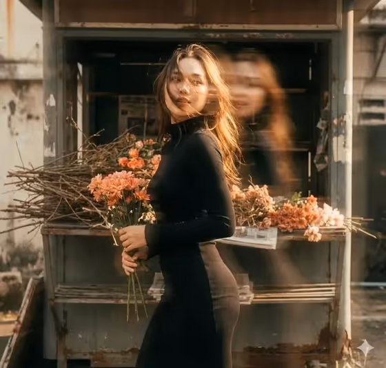 Double-Exposure Flower Newsstand Portrait