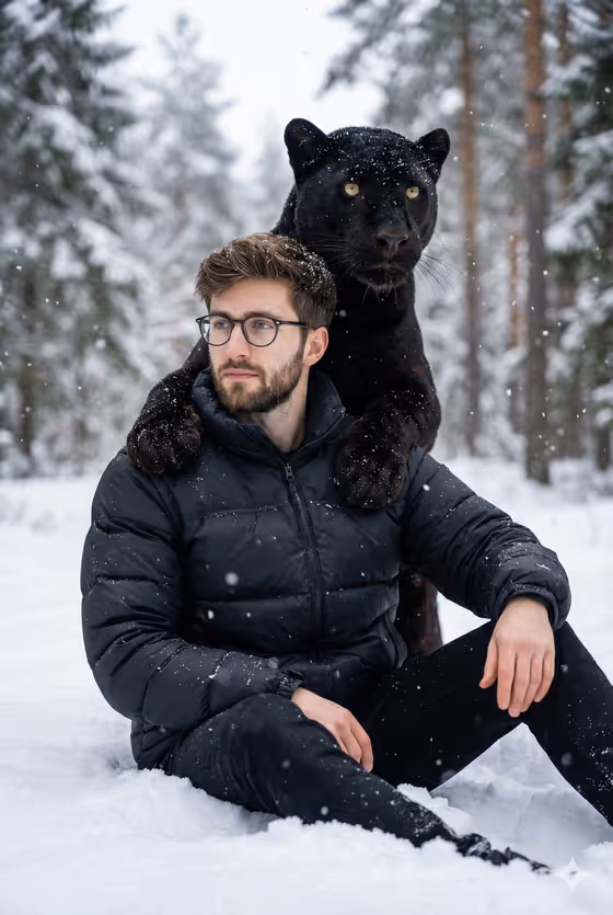Panther Snow Forest Portrait