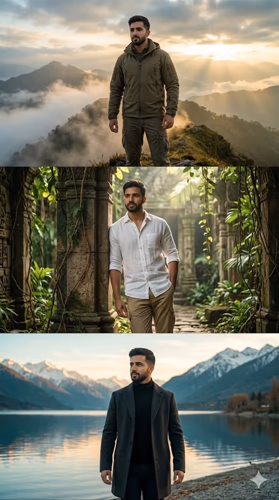Hyper-Realistic Three-Panel Vertical Cinematic Collage In 9:16