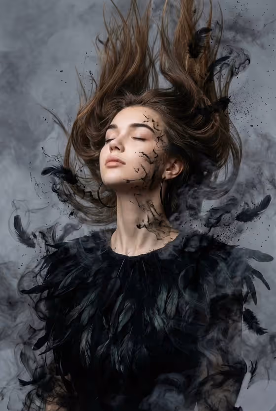 Raven Feather Ink Smoke Portrait