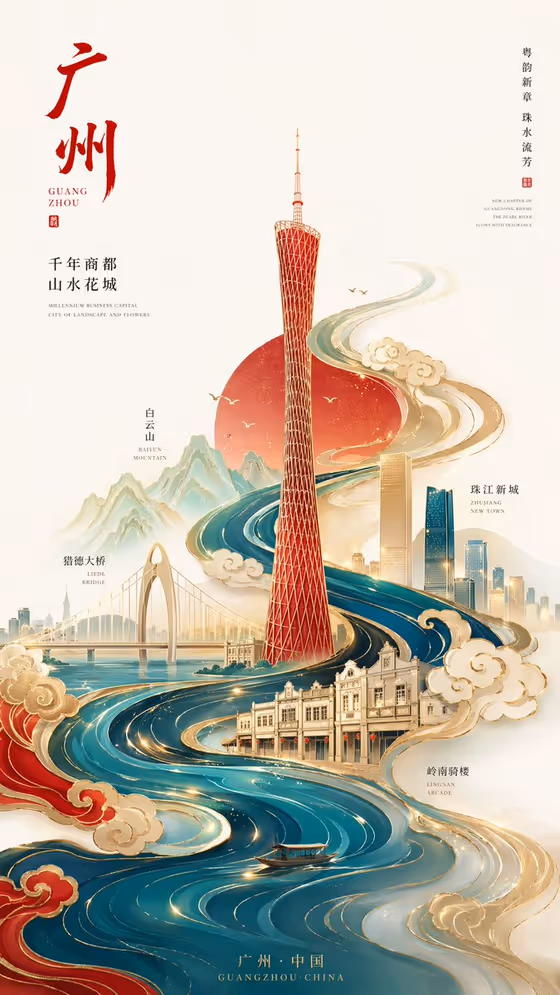 Flowing Chinese City Poster