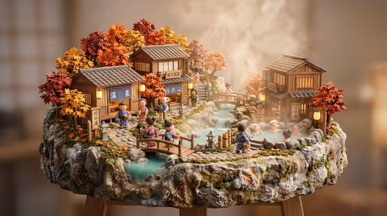3d Miniature Scene, A Japanese Onsen Village