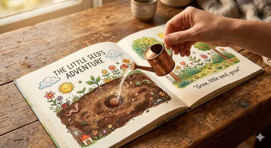 Children S Picture Book Open On Wooden