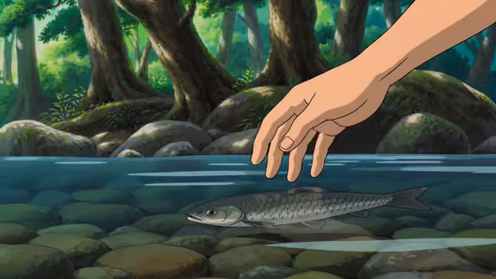 Peaceful Anime Riverside Cooking Scene