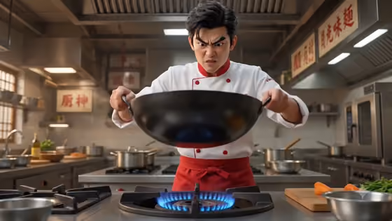 Fiery Wok Action Cooking Scene
