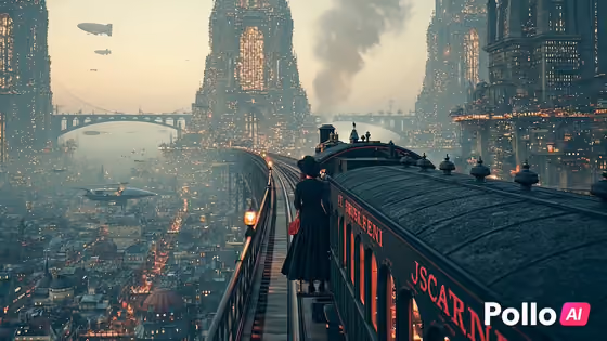 Locked Camera Train Ride Over Glowing City