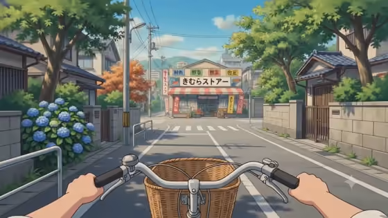 First-Person Bicycle Journey To Japanese Grocery Store