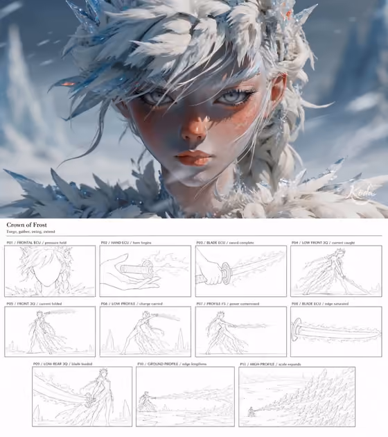 Winter Queen Katana Storyboard Sheet