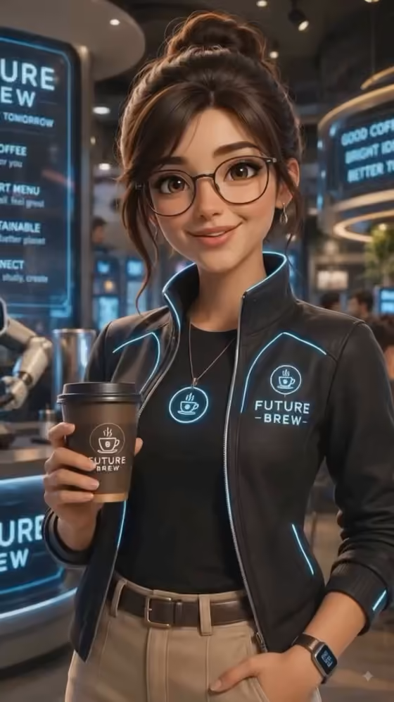 Futuristic Cafe Barista With Robot Brewer
