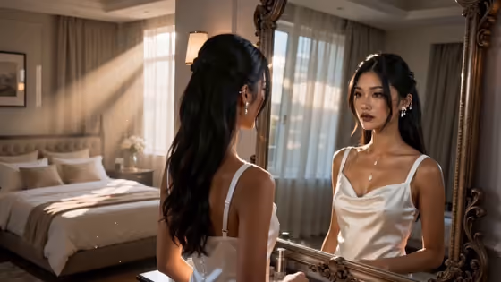 Elegant Mirror Portrait With Werewolf Fantasy