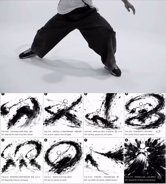 Ink Brush Previs Action Storyboard