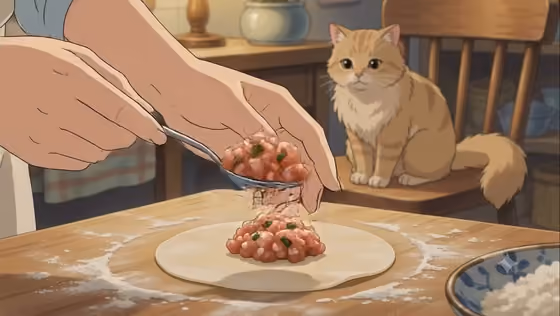 Cozy Ghibli Dumpling Cooking Scene