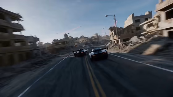 FPV Drone Chase Of Racing Cars In Ruins