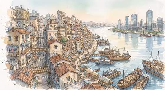 Watercolor Harbor City