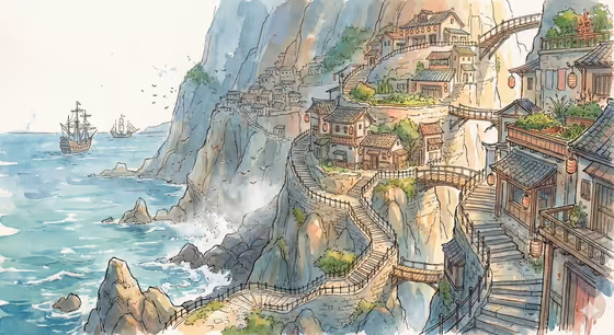 Watercolor Fantasy Village