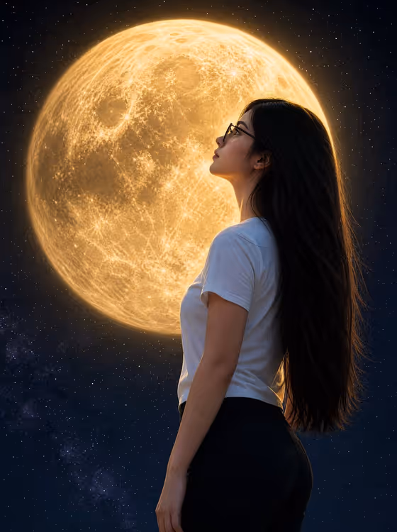 Gazing at Giant Moon
