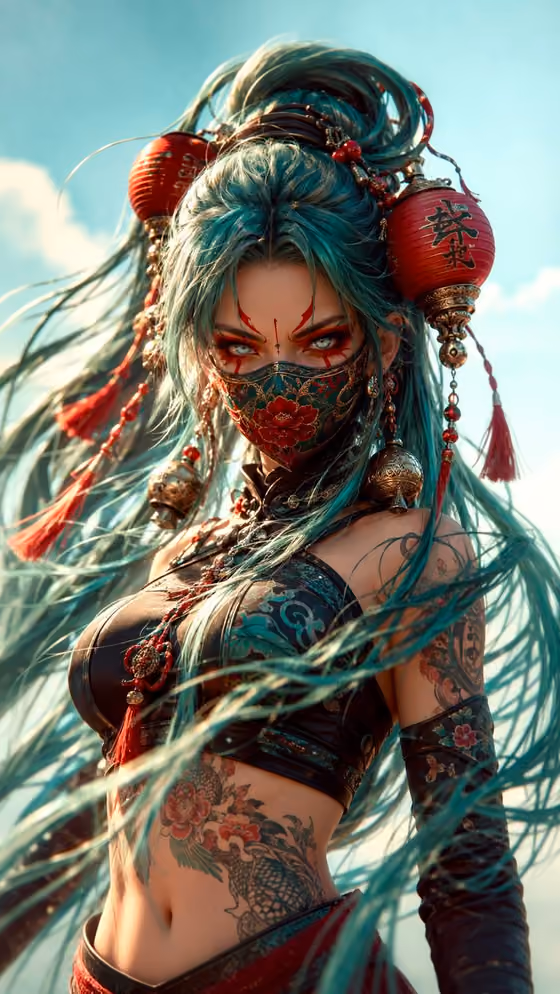 Teal-Haired Lantern Warrior Portrait