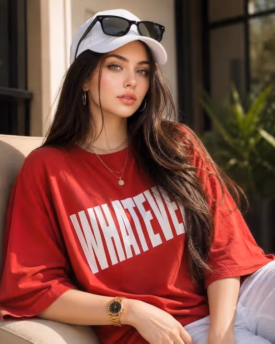 Fashion magazine portrait with red t-shirt template result
