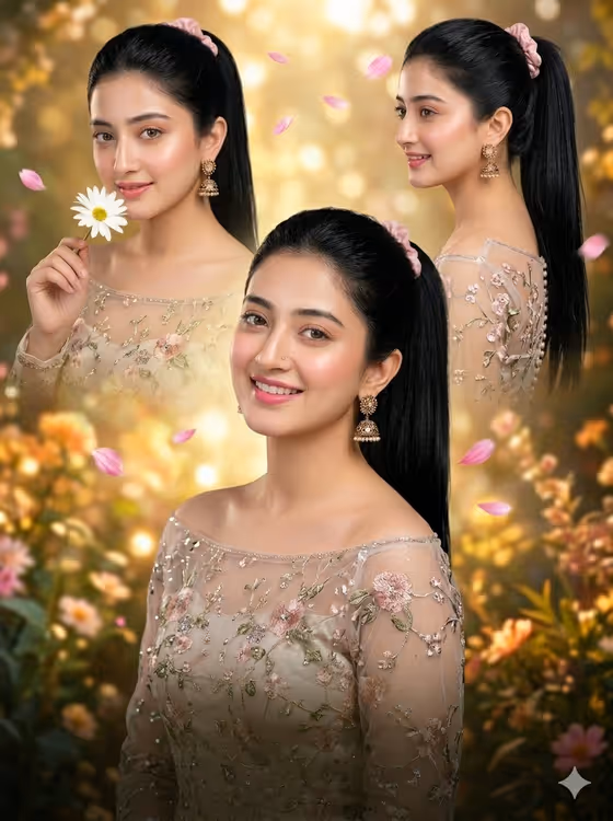 Luxury Floral Embroidery Portrait Collage template result
