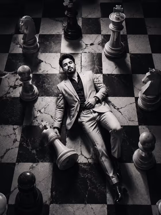Editorial Black and White Chessboard Fashion Portrait
