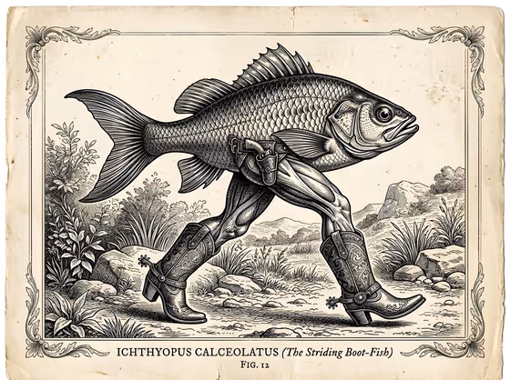 Vintage Intaglio Surreal Fish Illustration