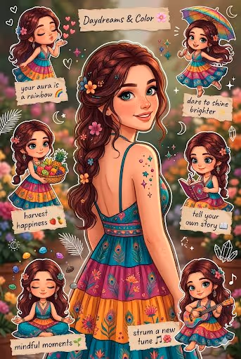 Boho-Chic Positive Vibes Sticker Sheet template result