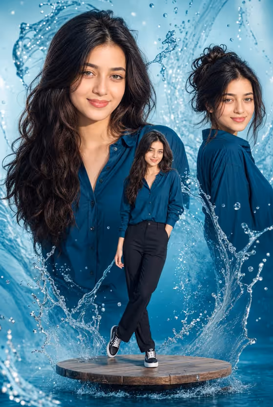 Cinematic Water Splash Woman Portrait template result