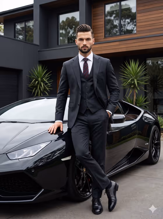 Man with Luxury Car and House template result