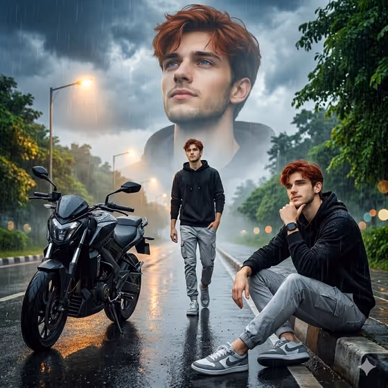 Cinematic Rainy Day Portrait Collage template result