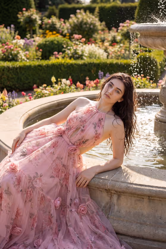 Luxury Garden Fashion Editorial Portrait template result