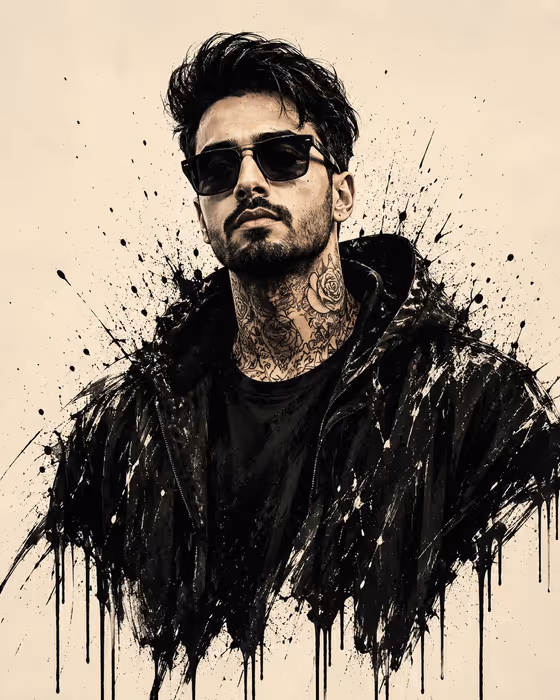 Black Ink-Splash Graffiti Stylized Portrait