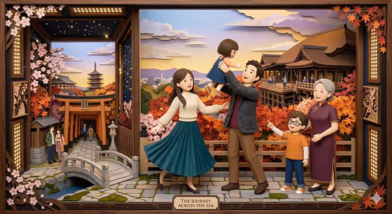 Japanese Paper-Cut Family Diorama