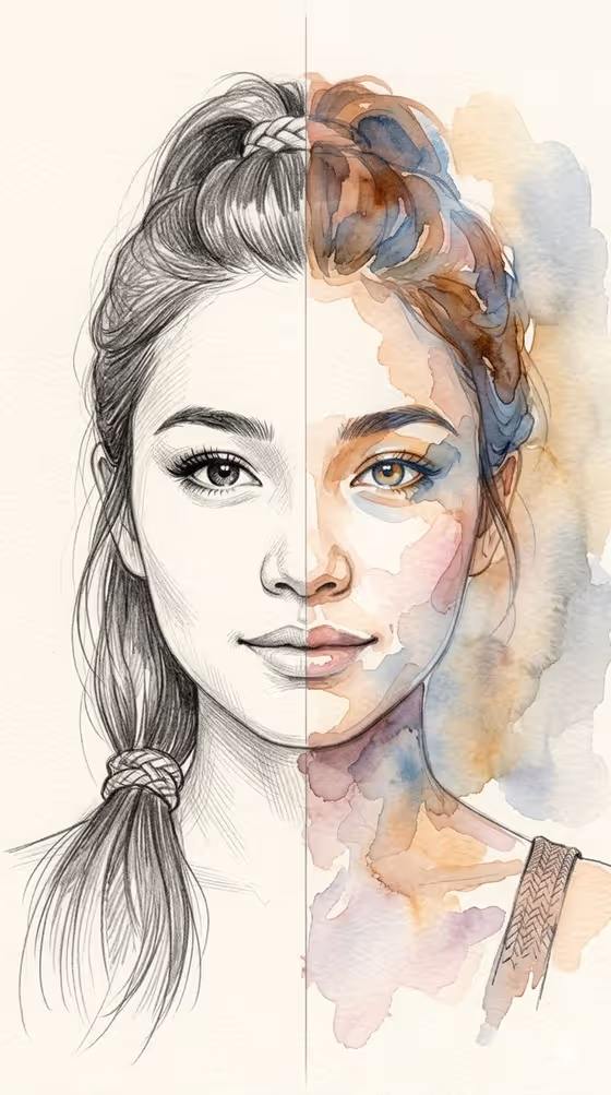 Split-Medium Sketch and Watercolor Portrait template result