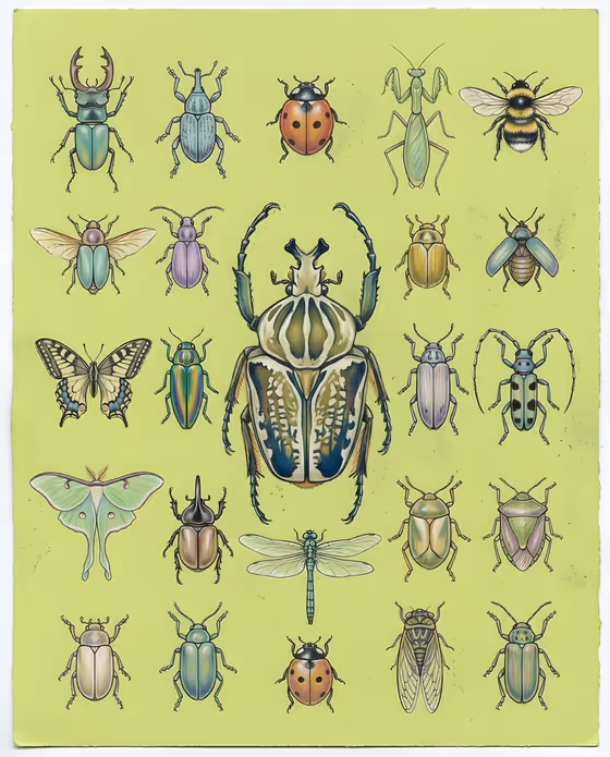 Pastel Chalk Insect Knolling