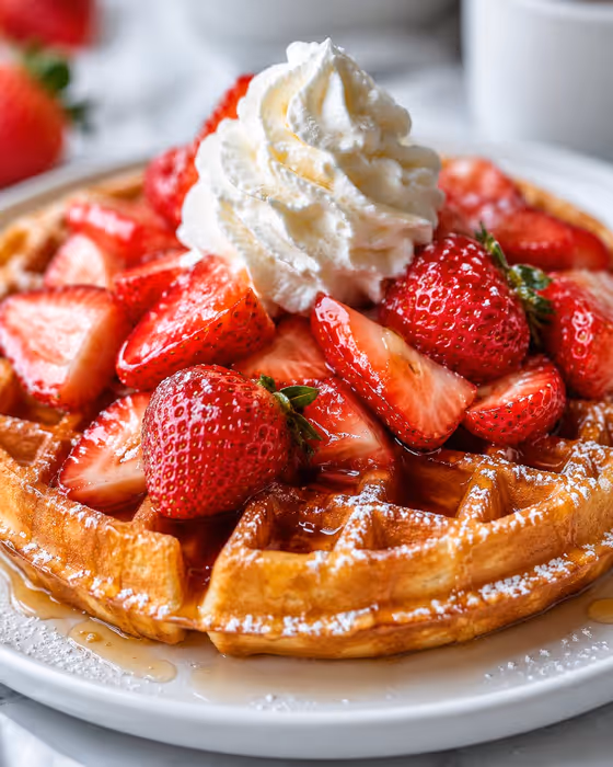 Appetizing Strawberry Waffle Photography template result