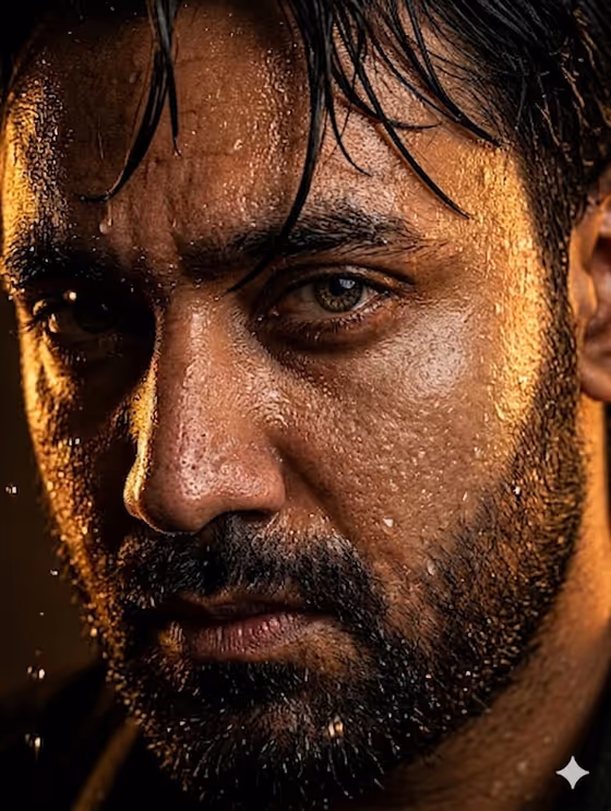 Macro Cinematic Rugged Portrait template result