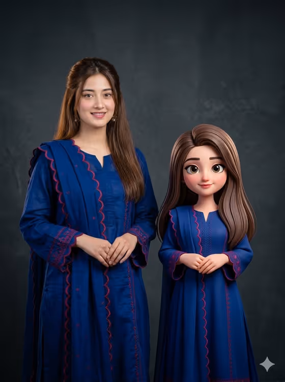 Woman with 3D Cartoon Miniature
