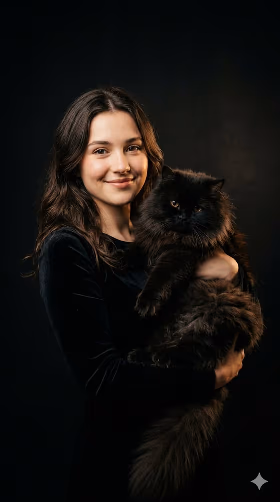 Cinematic Girl and Fluffy Cat Portrait