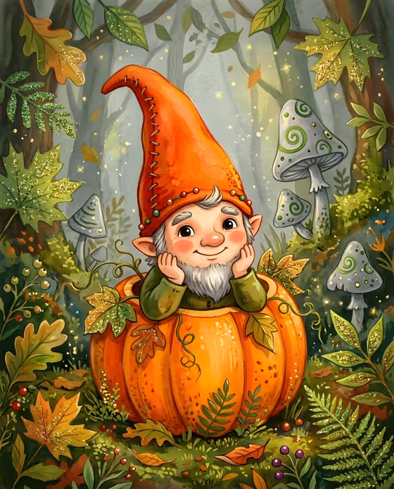Whimsical Gnome Pumpkin Illustration template result