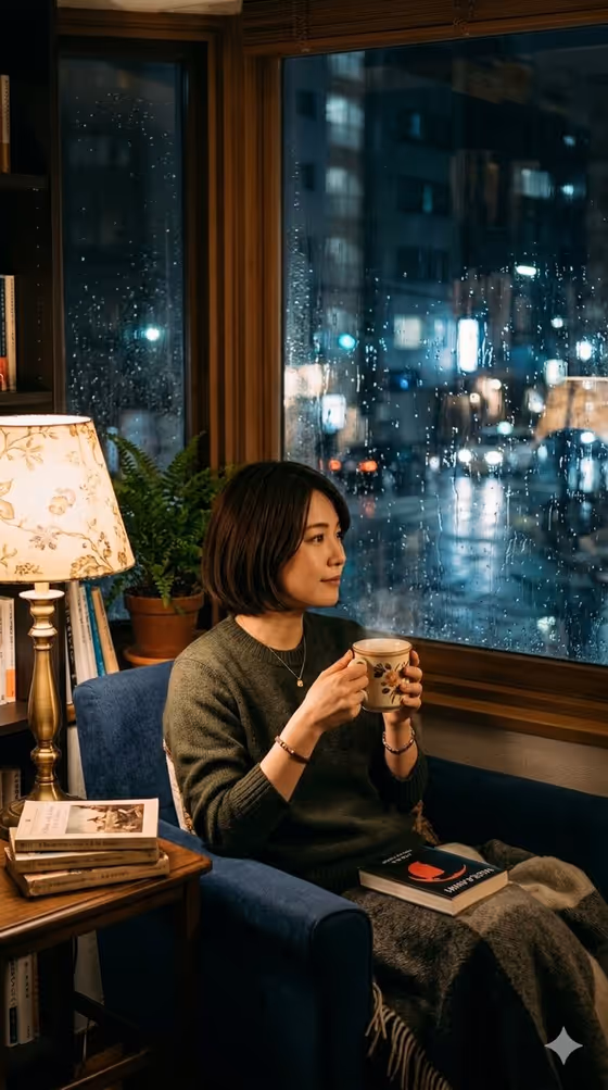 Cozy Rainy Night Indoor Portrait template result