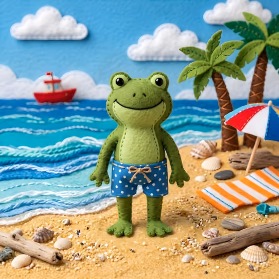 Felt Frog Beach Diorama