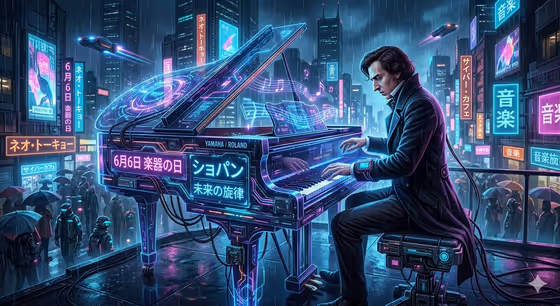 Chopin Playing Piano (Cyberpunk Style) template result