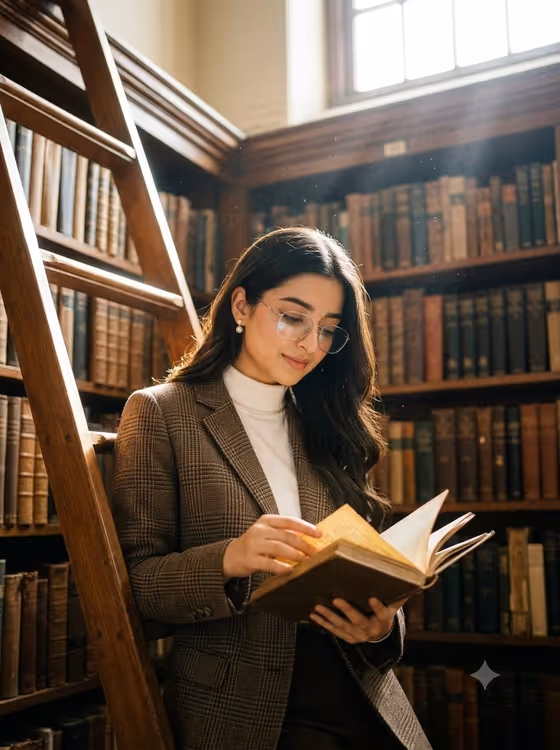 Dark academia library portrait